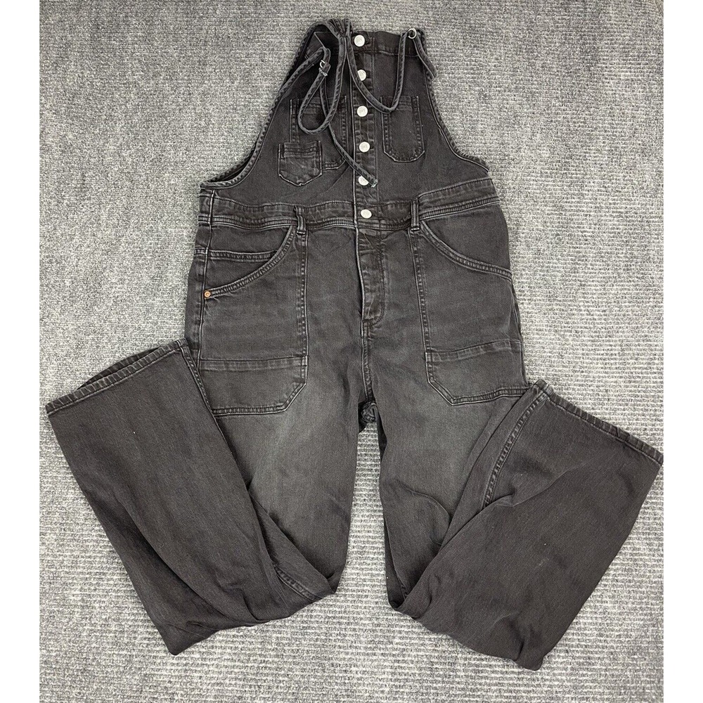 Anthropologie Overalls Women 32 Pilcro Painters Button Down Jumpsuit Black Denim